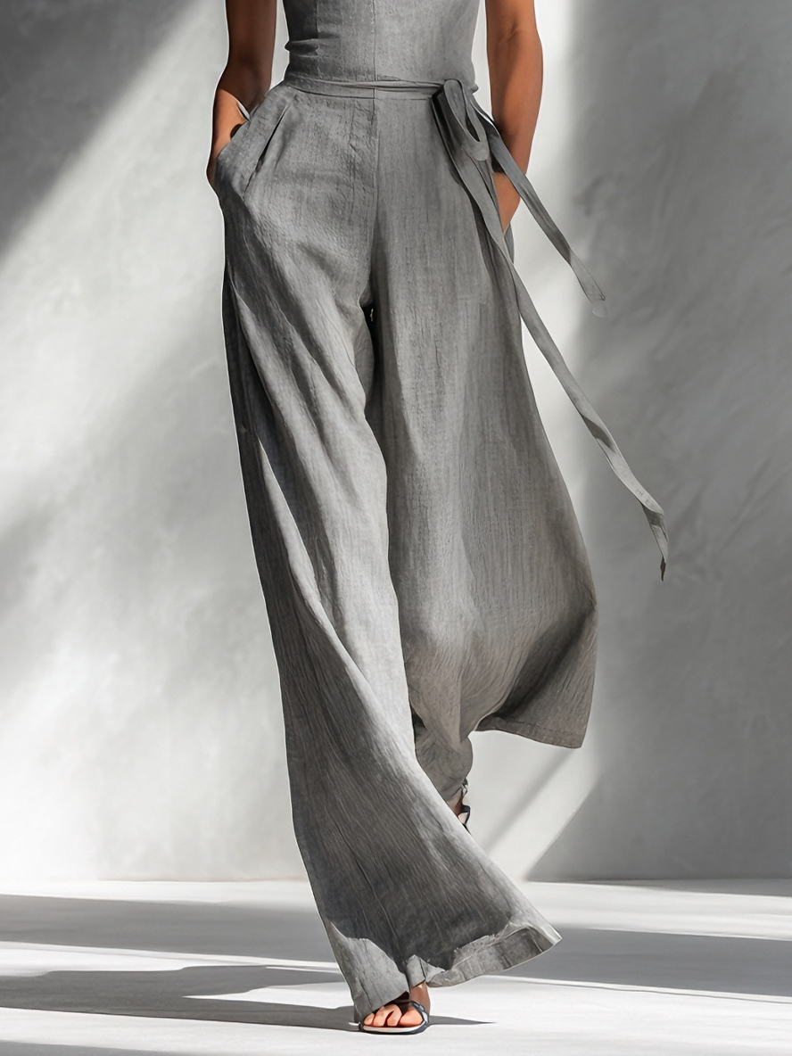 Women's Grey Linen Square Neck Jumpsuit – ModClo
