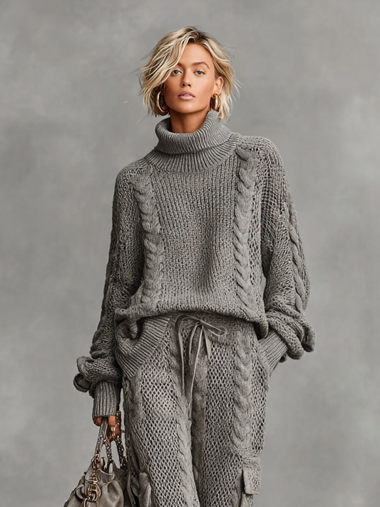Women's Knit Turtleneck Cargo Trouser Set – ModClo