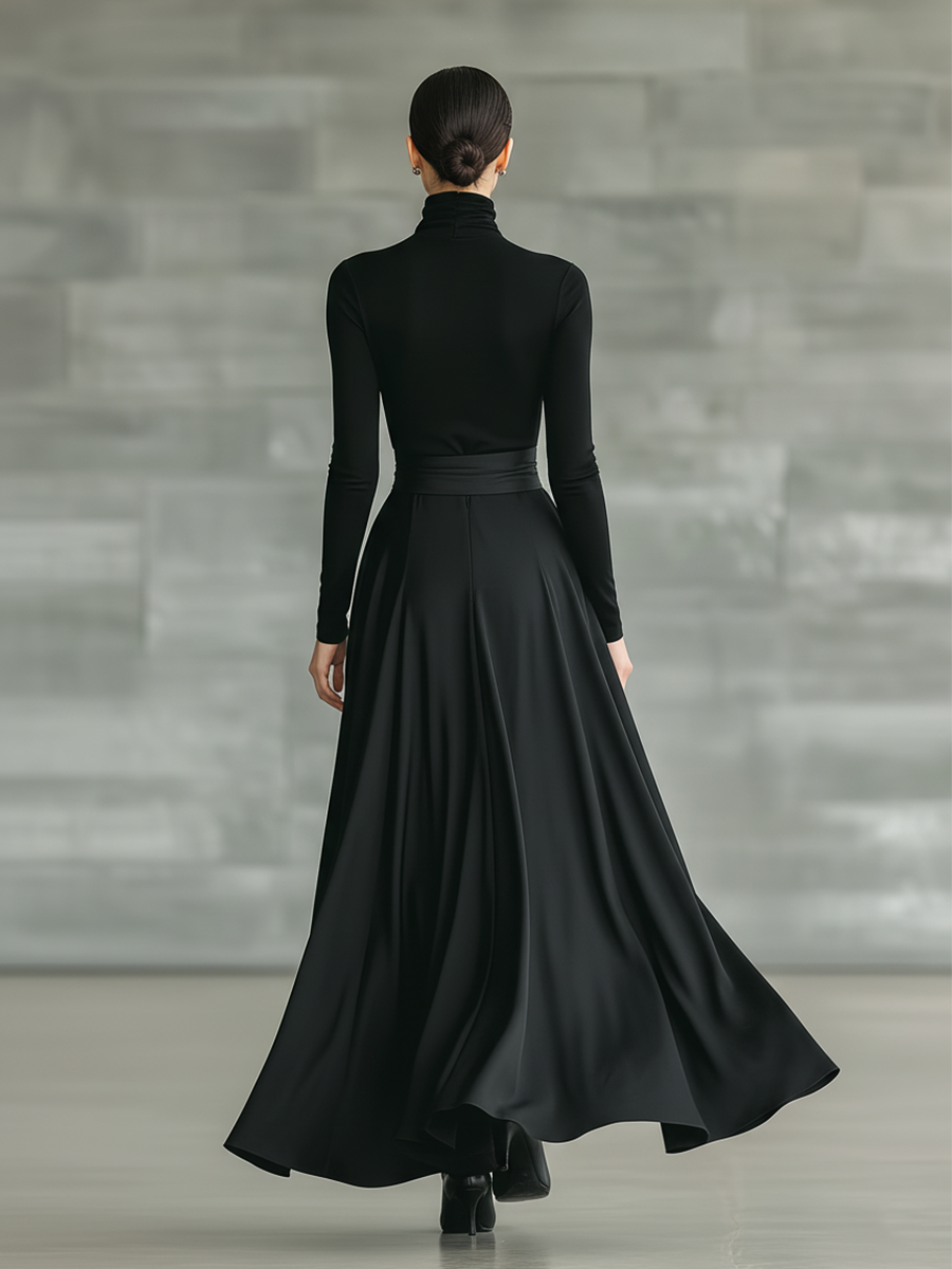 Women's Black Knit High Neck Maxi Dress – ModClo