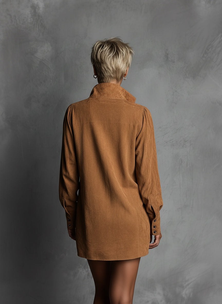 Women's Suede Neck Embossed Dress – ModClo