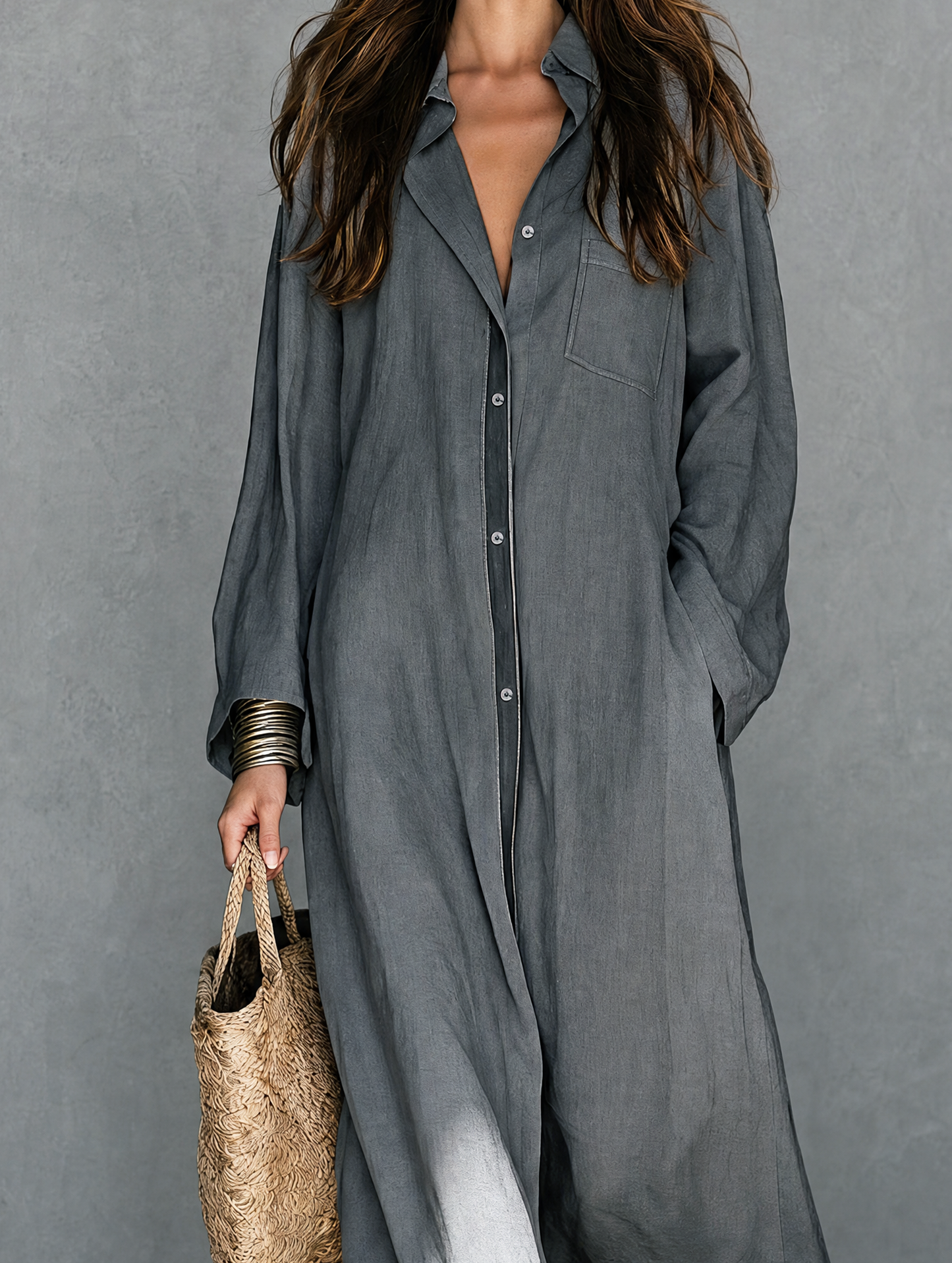 Women's Grey Linen Maxi Dress – ModClo