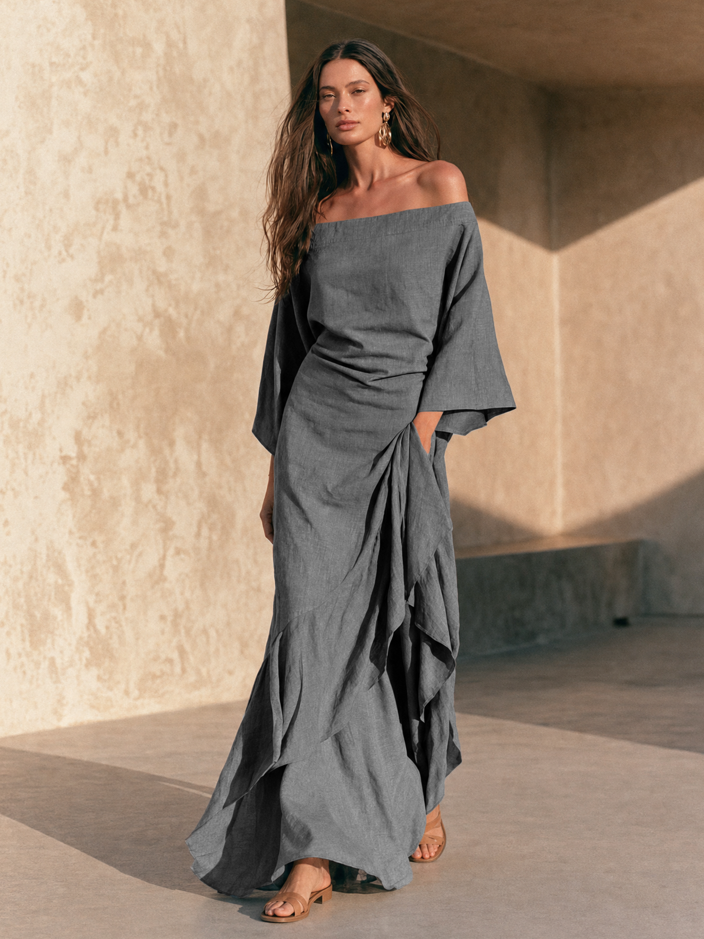 Women's Off Shoulder Ruffled Maxi Dress – ModClo