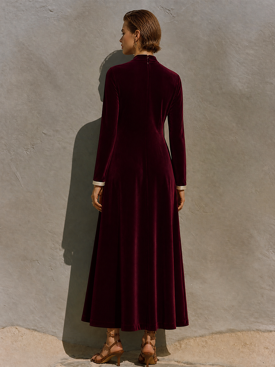 Women's Velvet Cut-Out Stand Collar Maxi Dress – ModClo