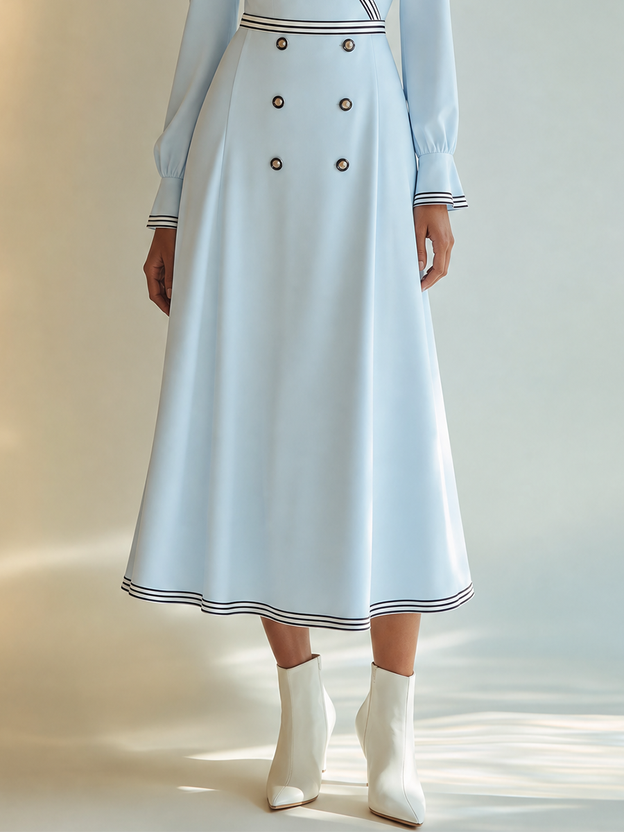 Women's Long Sleeve Contrast Stripe Midi Dress – ModClo