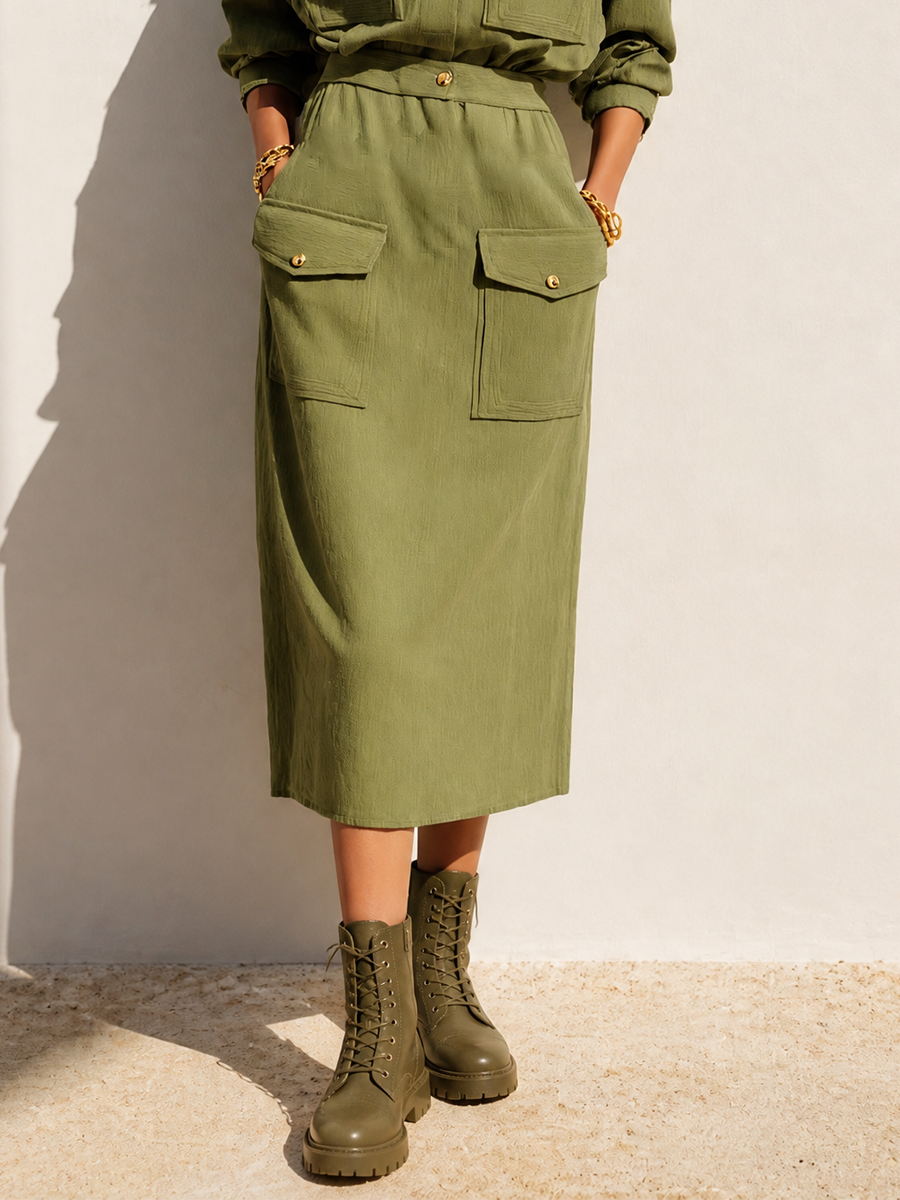Women's Cotton Long Sleeve Utility Cargo Skirt Set – ModClo