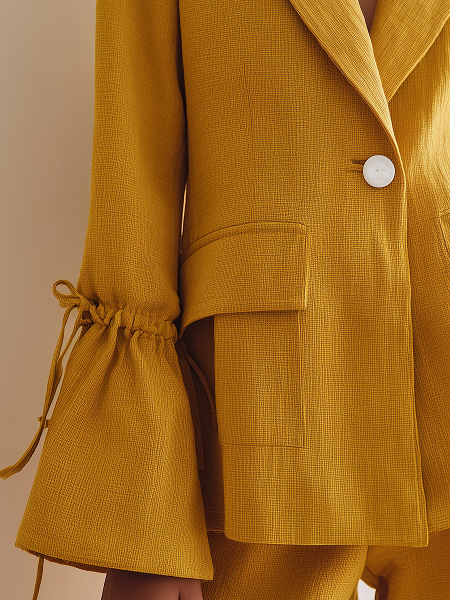 Women's Mustard Linen Lapel Drawstring Blazer – ModClo