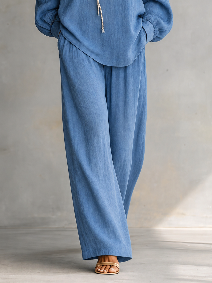 Women's Blue Linen Trouser Set – ModClo
