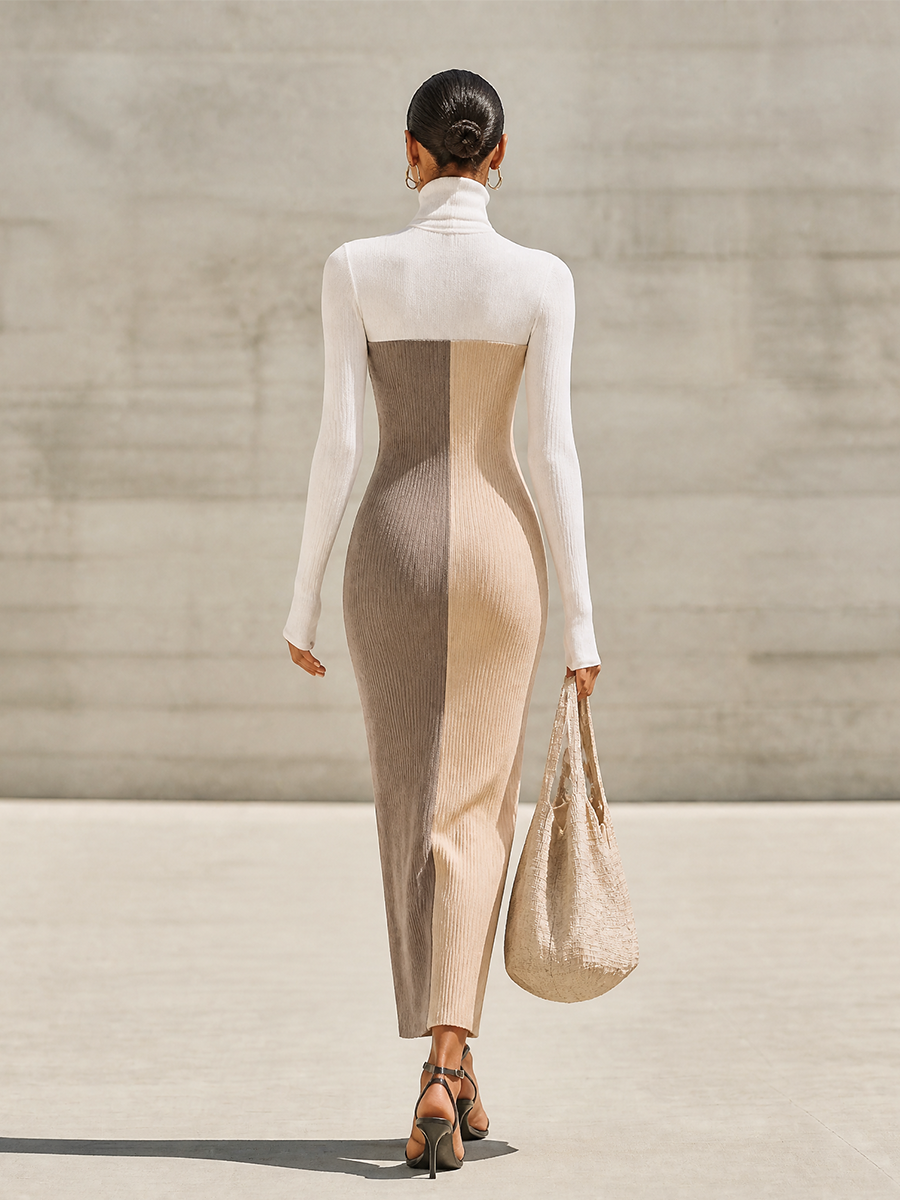 Women's Knit Color Block Maxi Dress – ModClo