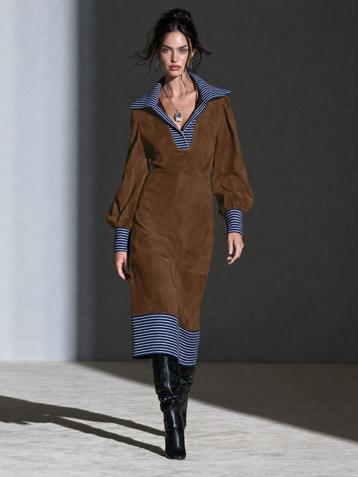 Women's Suede Striped Midi Dress – ModClo