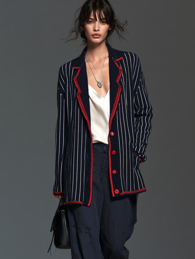 Women's Red Striped Vintage Cardigan – ModClo