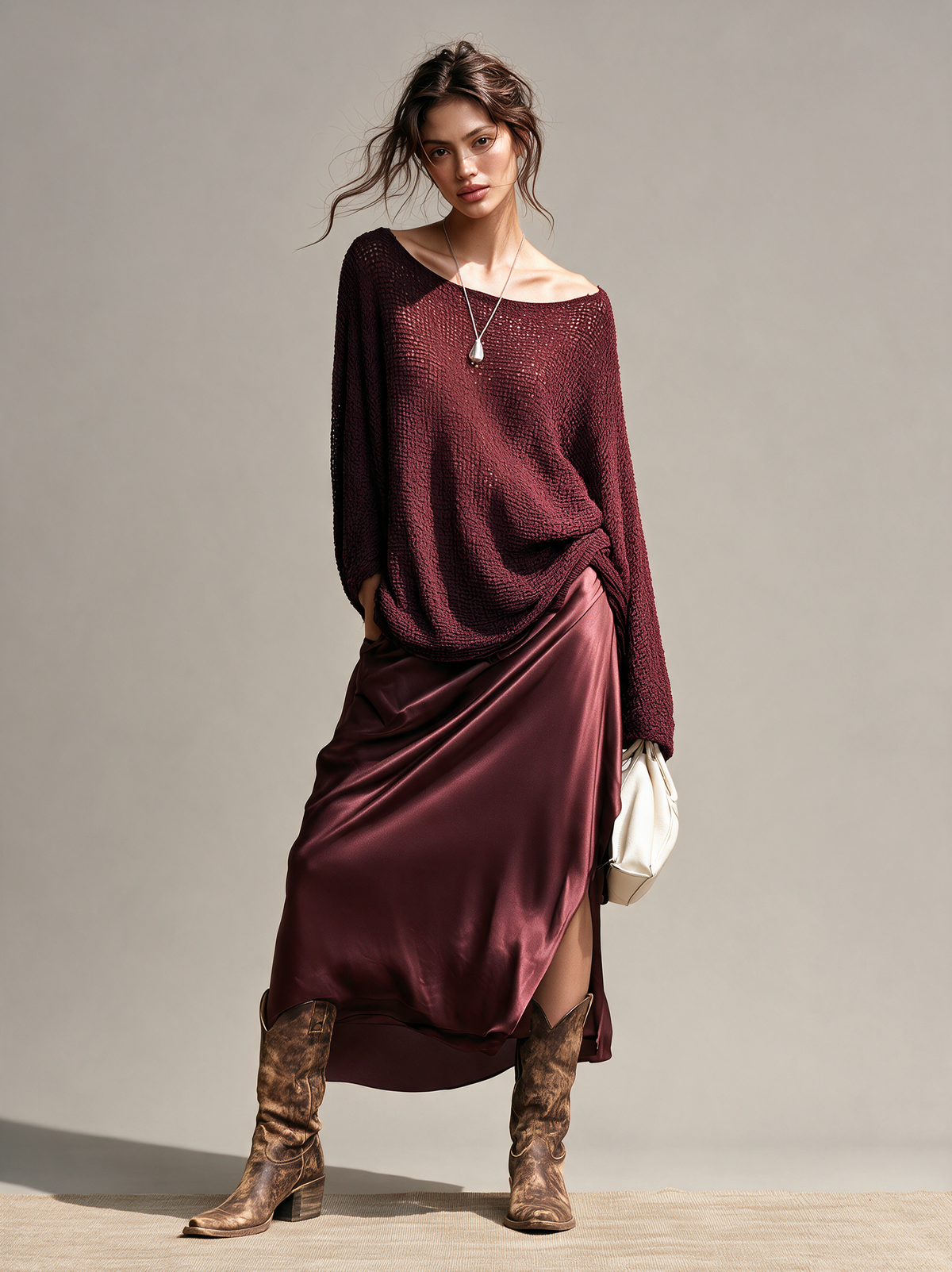 Women's Satin Slit Vintage Skirt Set – ModClo