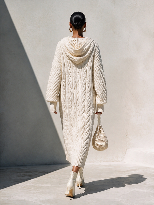 Women's Knit Long Sleeve Hooded Midi Dress – ModClo