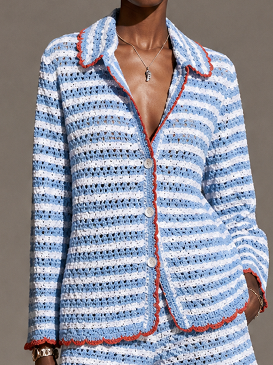 Women's Knit Striped Shorts Set – ModClo