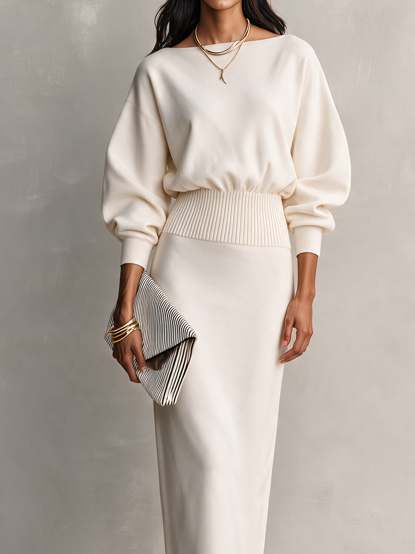 Women's Beige Long Sleeve Maxi Dress – ModClo