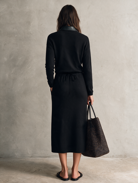 Women's Black Knit Long Sleeve Midi Dress – ModClo