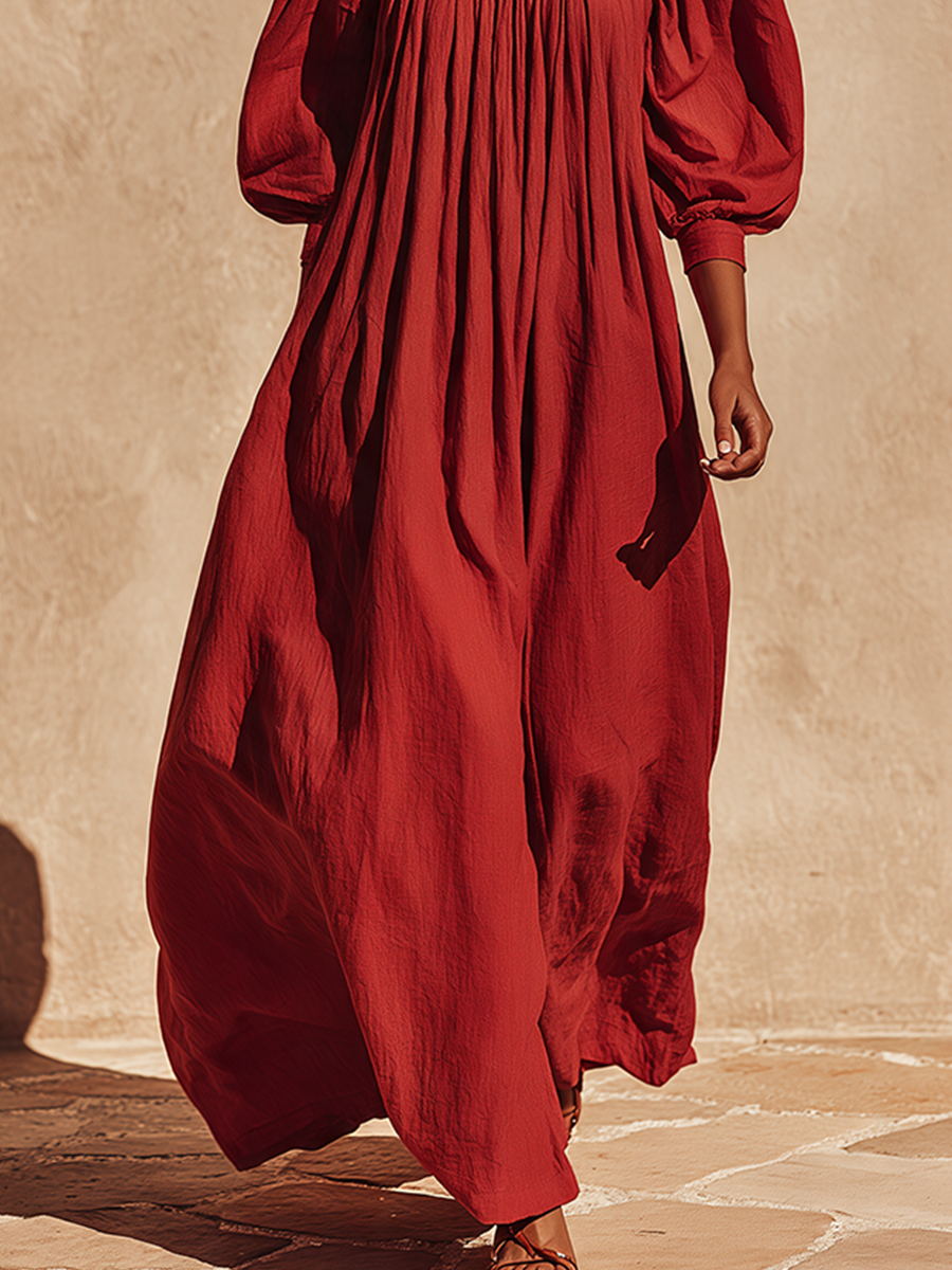 Women's Linen Puff Sleeve Maxi Dress – ModClo