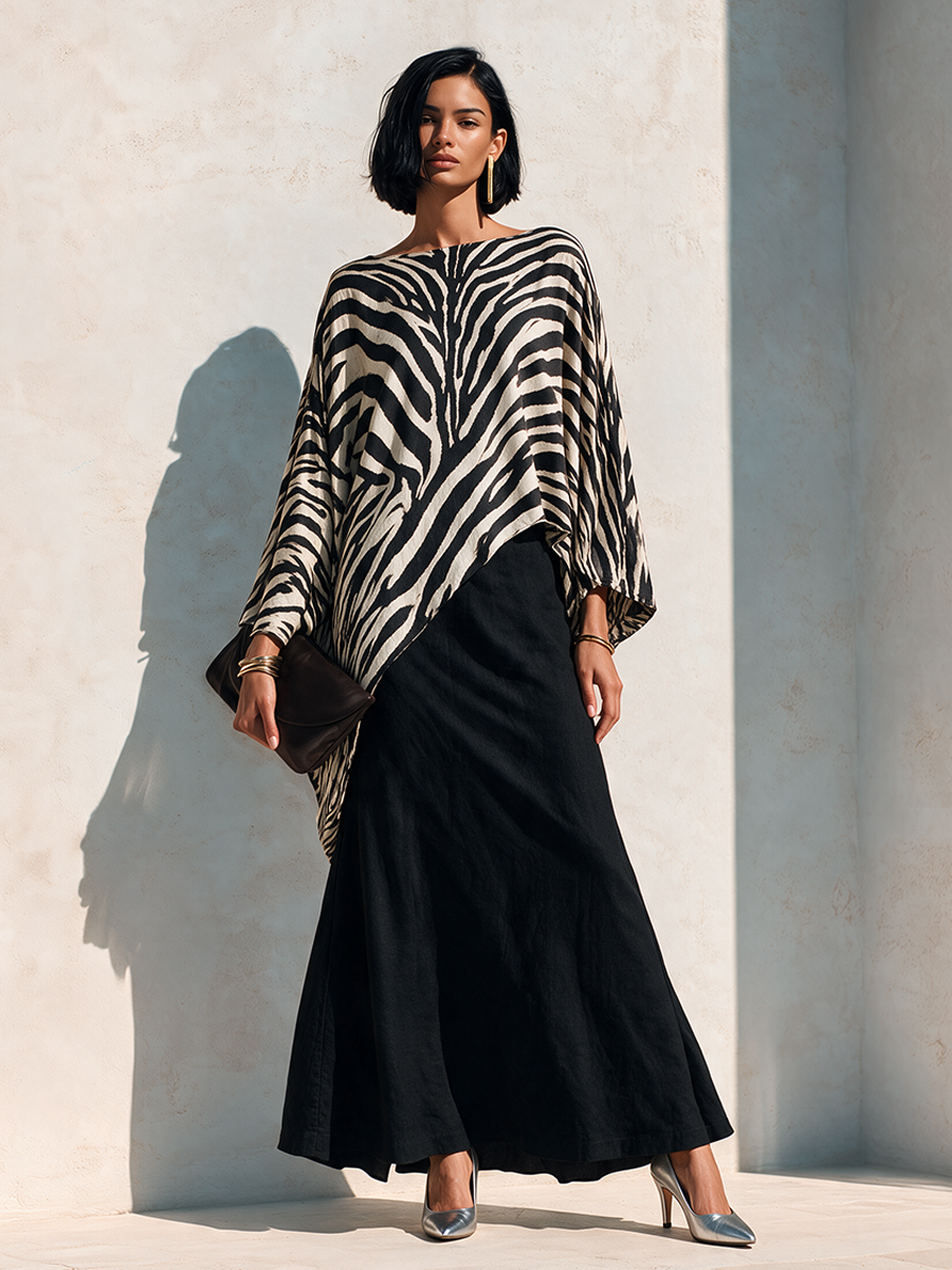 Women's Zebra-Print Asymmetric Hem Cotton-Blend Top – ModClo
