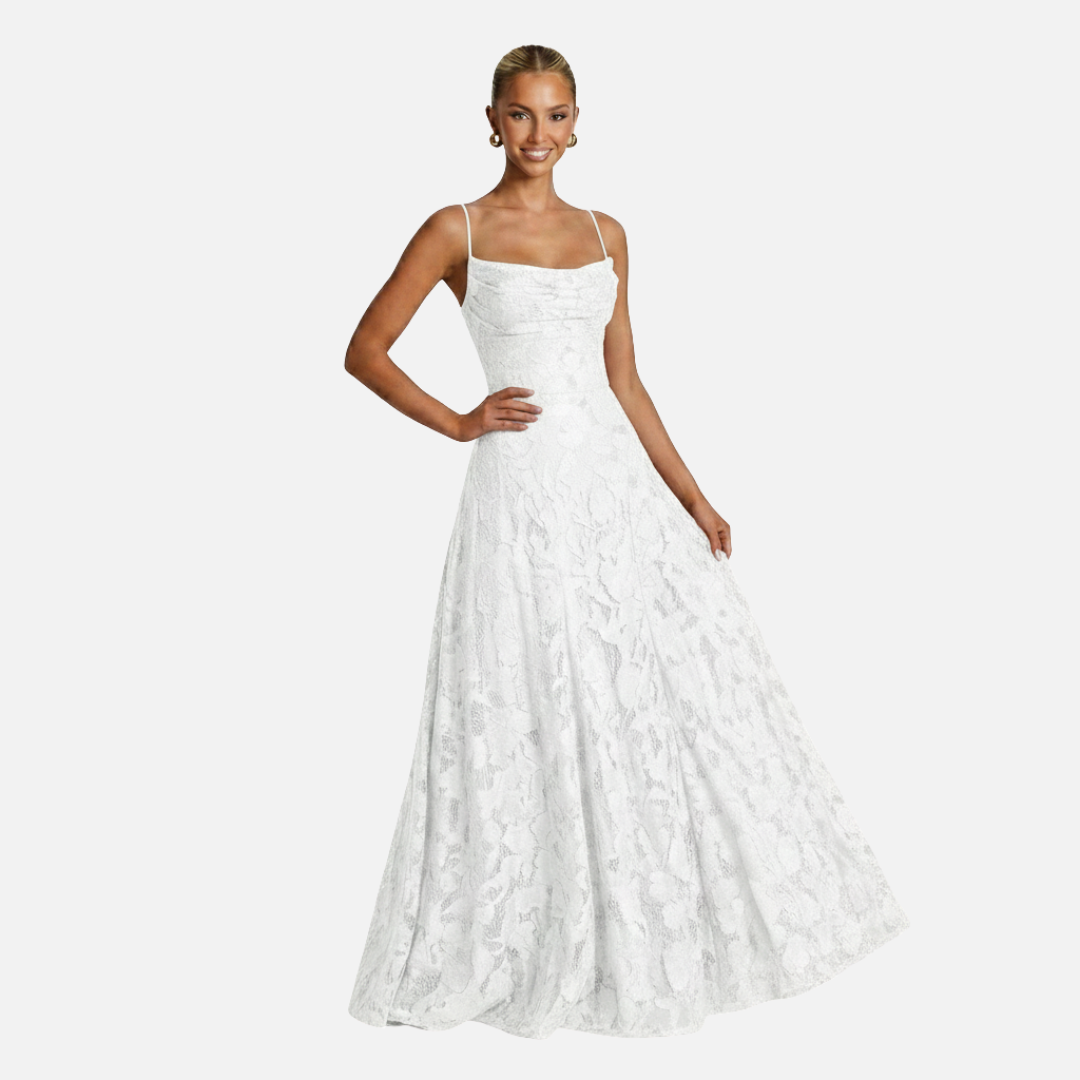 Women's Wedding Guest Lace Maxi Dress – Spaghetti-Strap Evening Gown