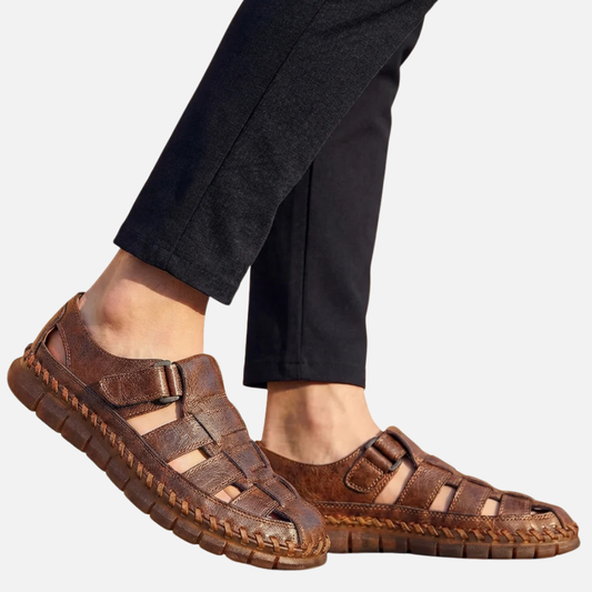 Men's Stitched Leather Cushioned Open Sandals