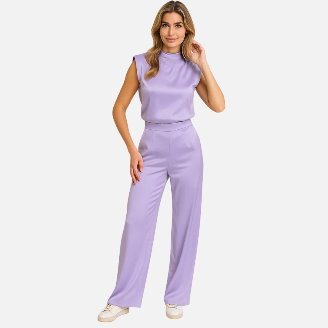 Women's Satin High Neck Jumpsuit Outfit