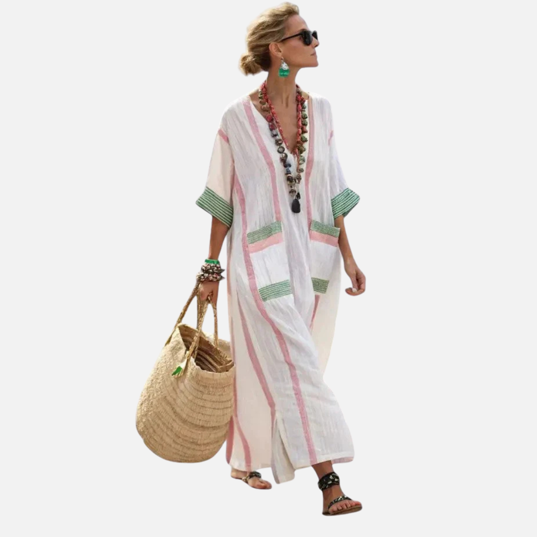 Women's Striped Linen Kaftan Dress