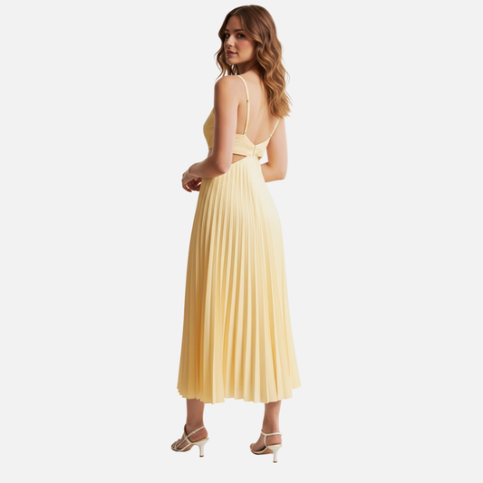 Women's Pleated V-Neck Midi Dress - Wedding Guest