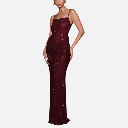 Women's Sequin Formal Maxi Dress – Backless Spaghetti Strap Sparkly Evening Gown