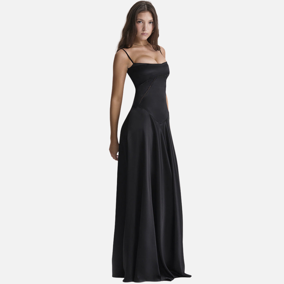 Women's Formal Satin Slip Gown | Spaghetti Strap Sweetheart A-Line Evening Dress