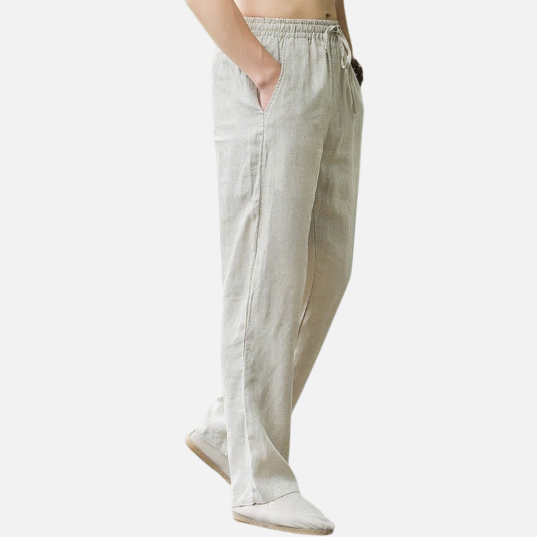 Men's Relaxed Fit Linen Blend Trousers Drawstring