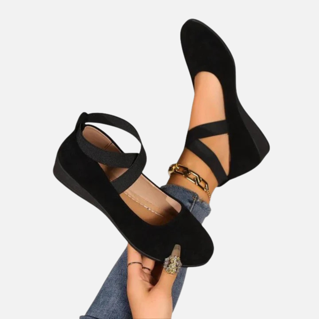 Women's Suede Cross Strap Ballet Flats | Ankle Wrap Sandals