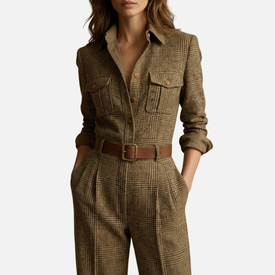 Women's Plaid Belted Utility Jumpsuit