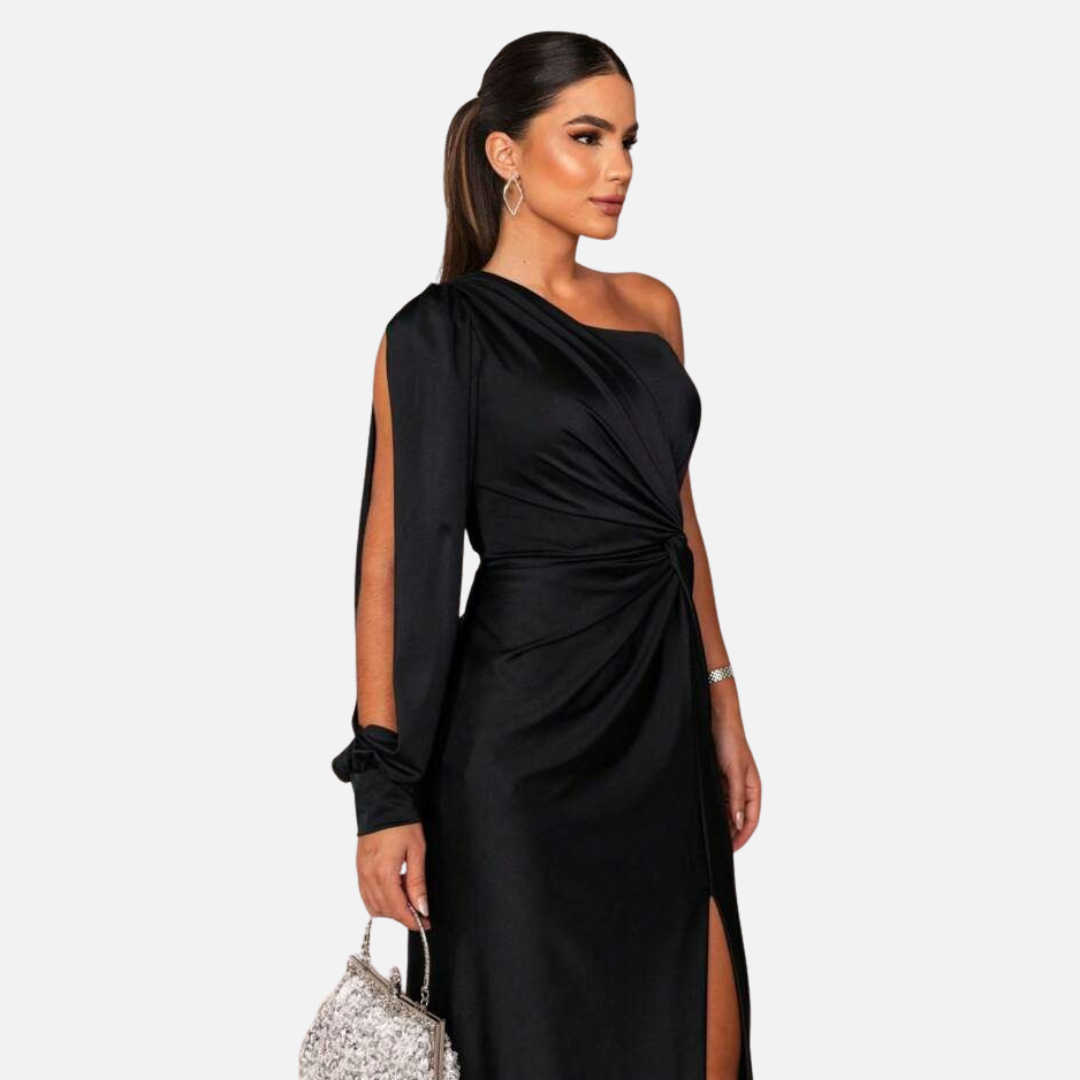 Women's One Shoulder Satin Maxi Dress Ruched