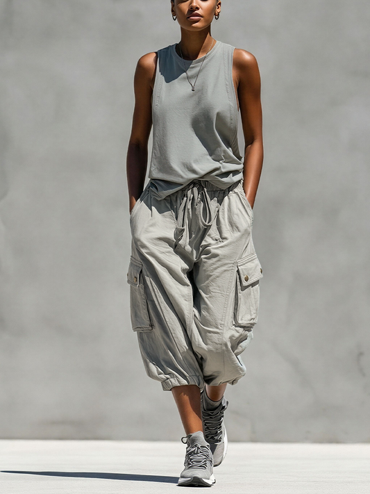 Women's Grey Sleeveless Cargo Two-Piece Set – ModClo