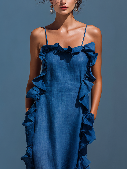 Women's Blue Linen Slit Maxi Dress – ModClo