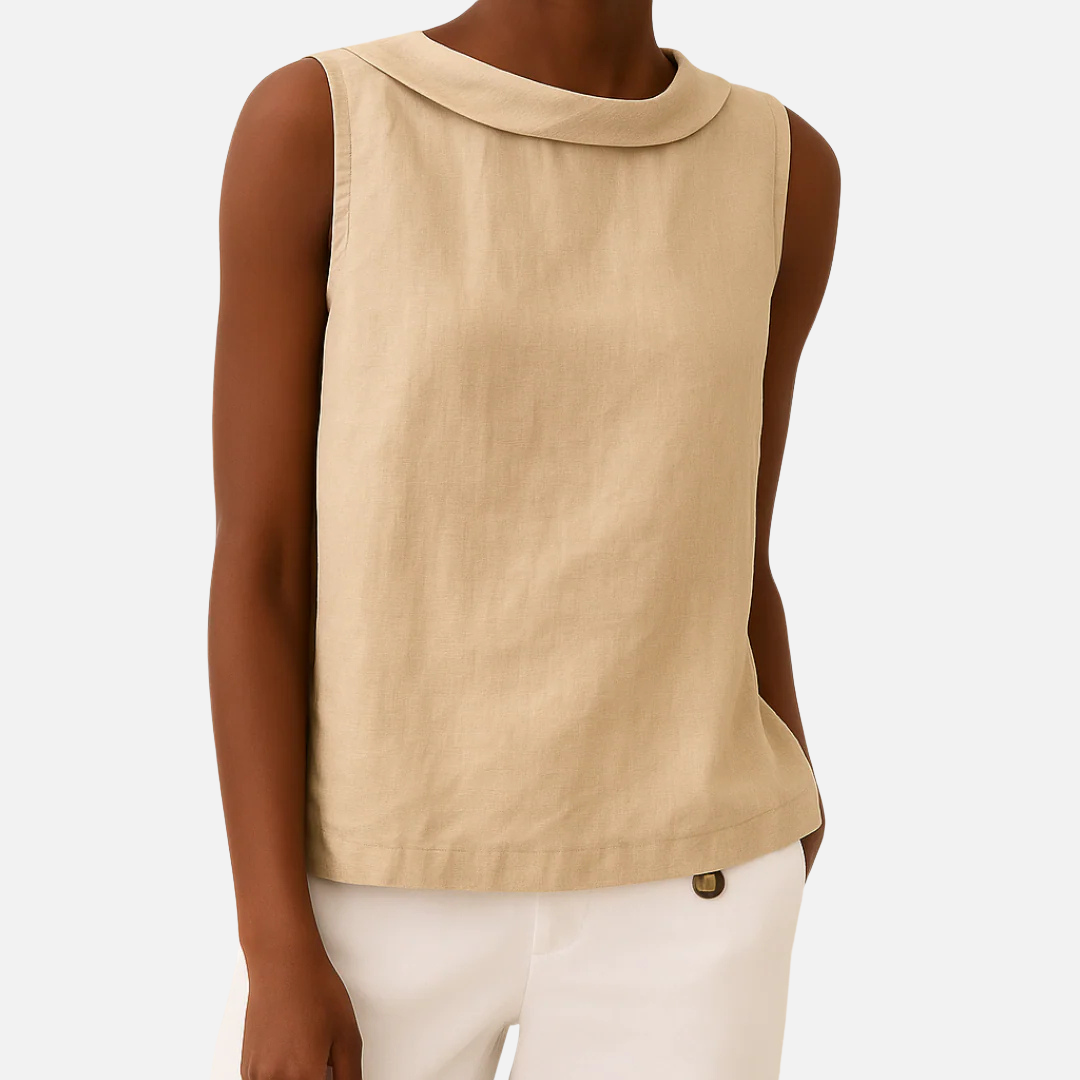 Women's Boat-Neck Linen Sleeveless Shirt Top