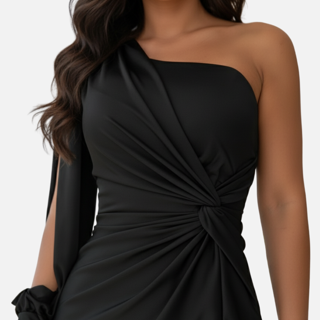 Women's One Shoulder Twist Knot Maxi Dress High Slit