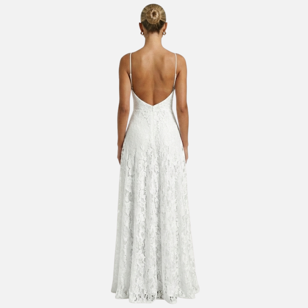 Women's Wedding Guest Lace Maxi Dress – Spaghetti-Strap Evening Gown