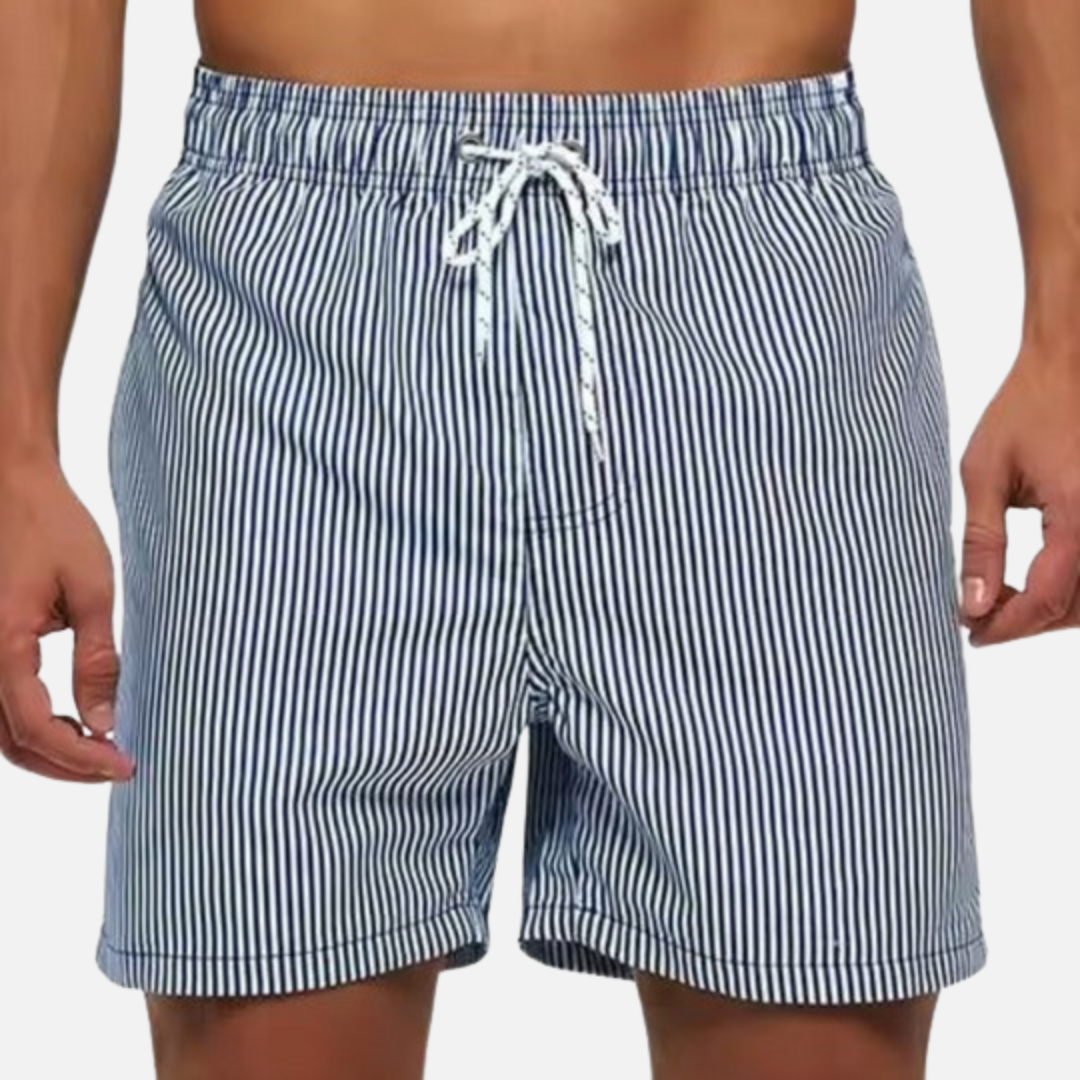 Men's Striped Swim Shorts | Quick Dry Drawstring Beach Shorts
