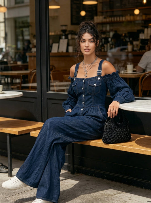 Women's Blue Denim Long Sleeve Jumpsuit – ModClo