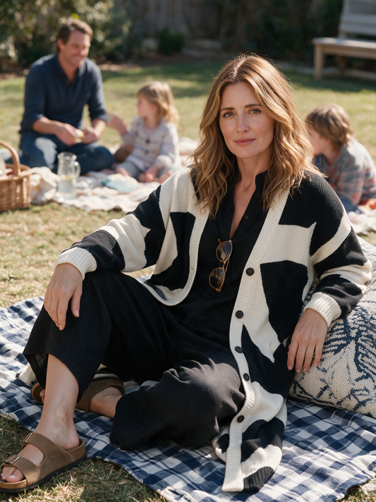 Women's Jacquard Color Block Cardigan – ModClo