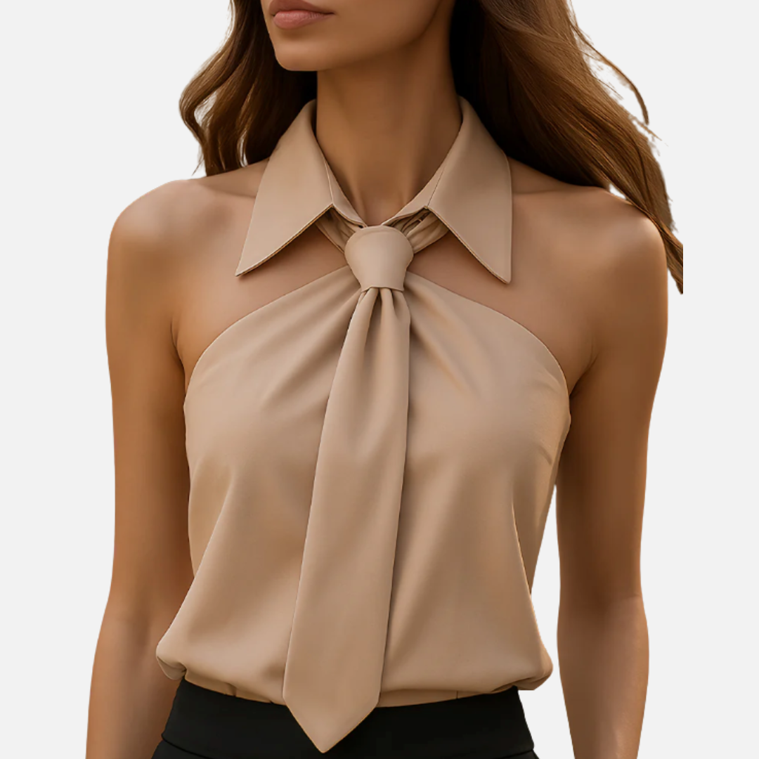 Women's Sleeveless Halter Tie-Neck Top | Bow Knot Backless Satin Chiffon Blouse