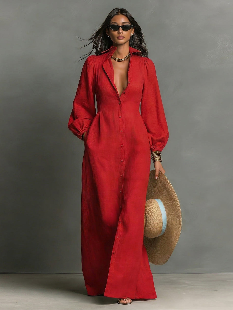 Women's Long Sleeve Single Breasted Maxi Dress – ModClo