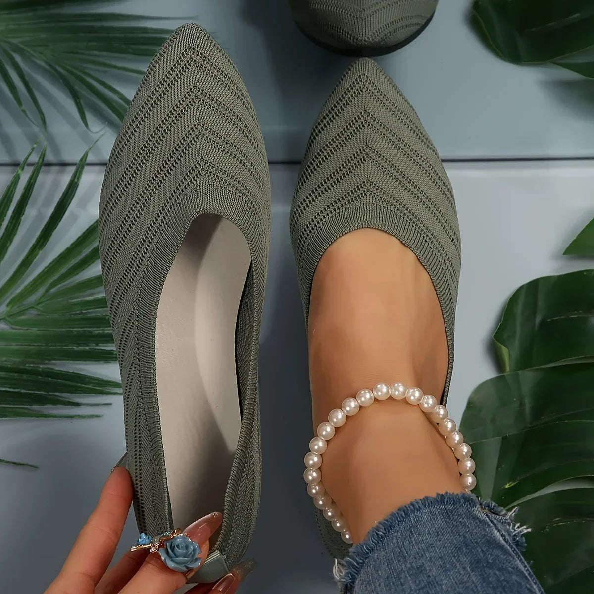 Women's Knit Pointed Toe Ballet Flats