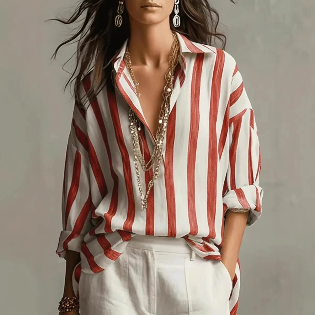 Women's Striped Linen Relaxed Shirt