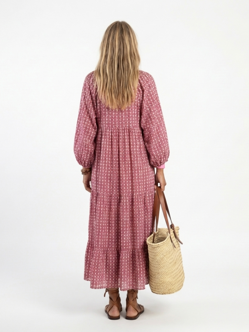 Women's Midi Dress Geometric Print Long Sleeve
