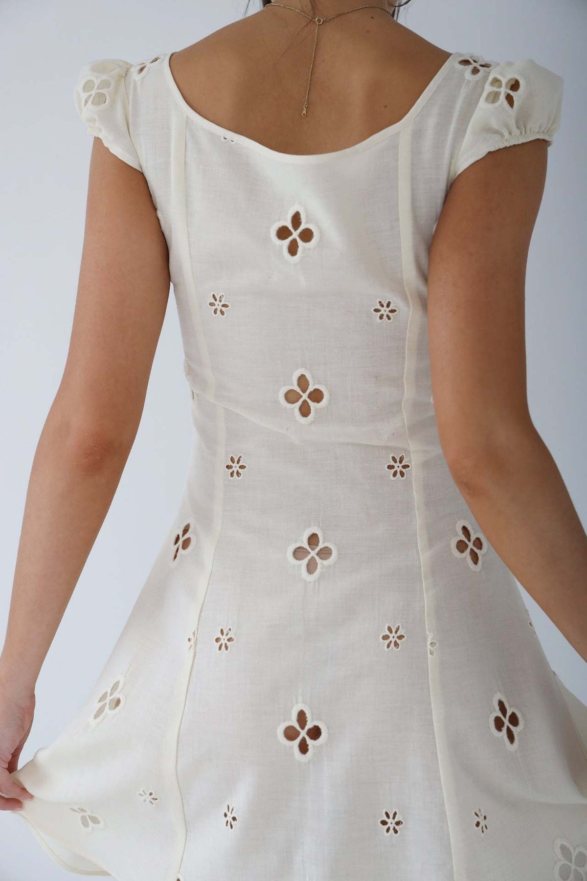 Women's White Eyelet Lace Mermaid Midi Dress – Cut-Out Bodice