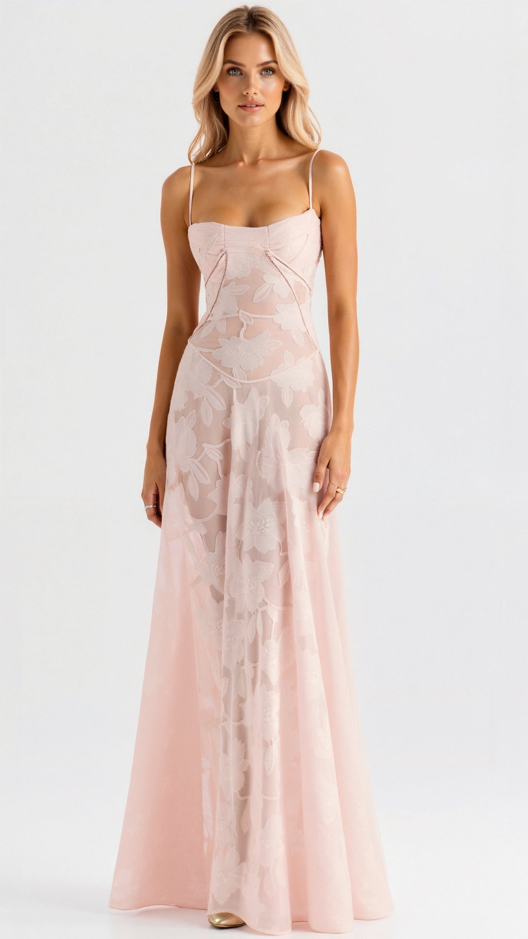 Floral Lace Corset Maxi Dress Spaghetti Strap A-Line – ModClo, view 4