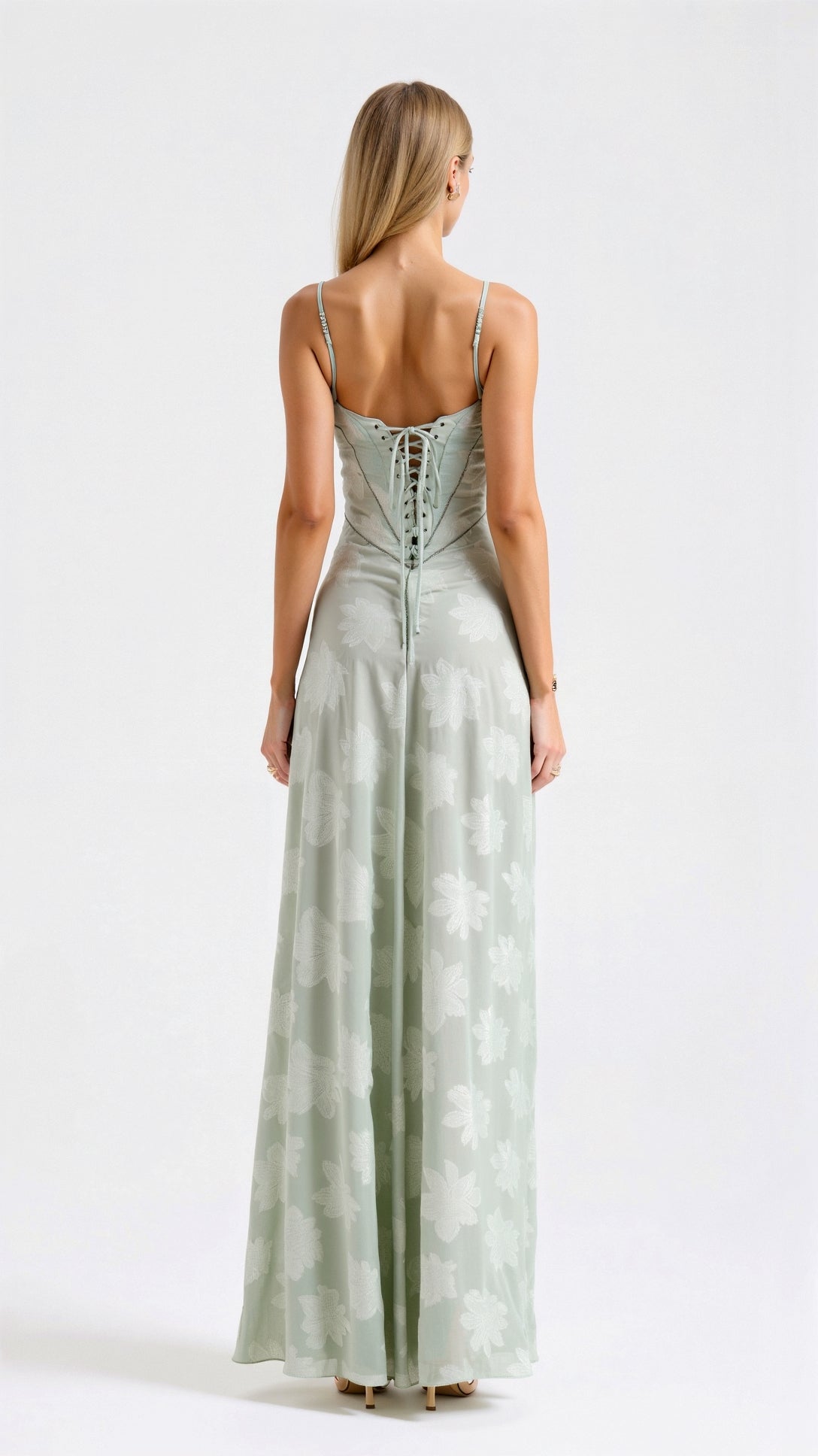 Floral Lace Corset Maxi Dress Spaghetti Strap A-Line – ModClo, view 8