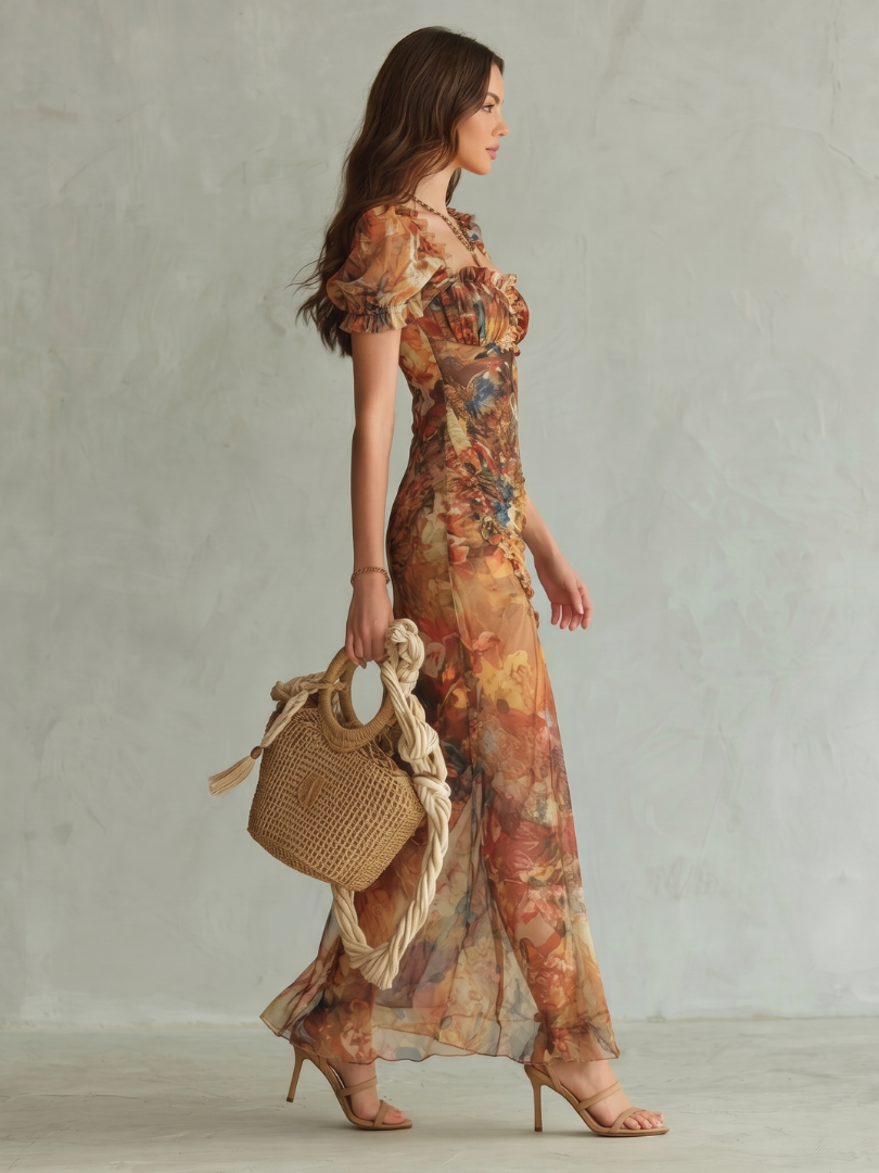 Women's Midi Dress Ruffled Sleeves Wedding Guest