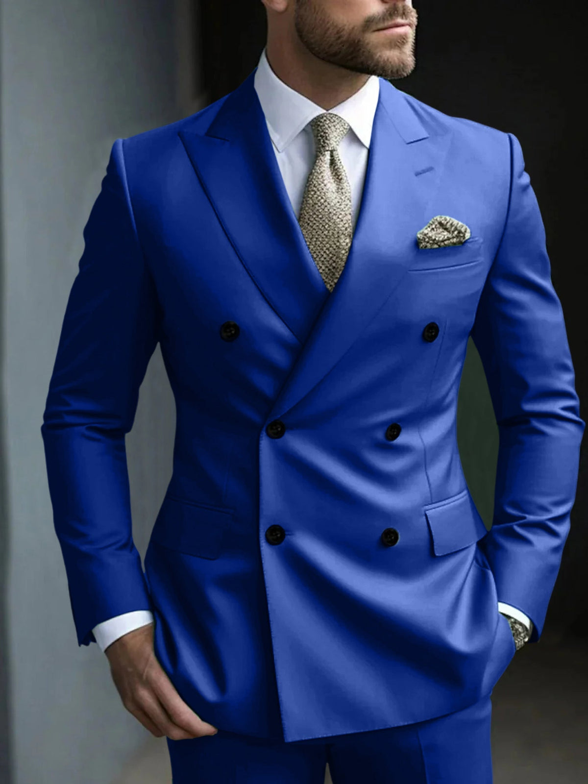 Men's Double Breasted Suit Structured Green